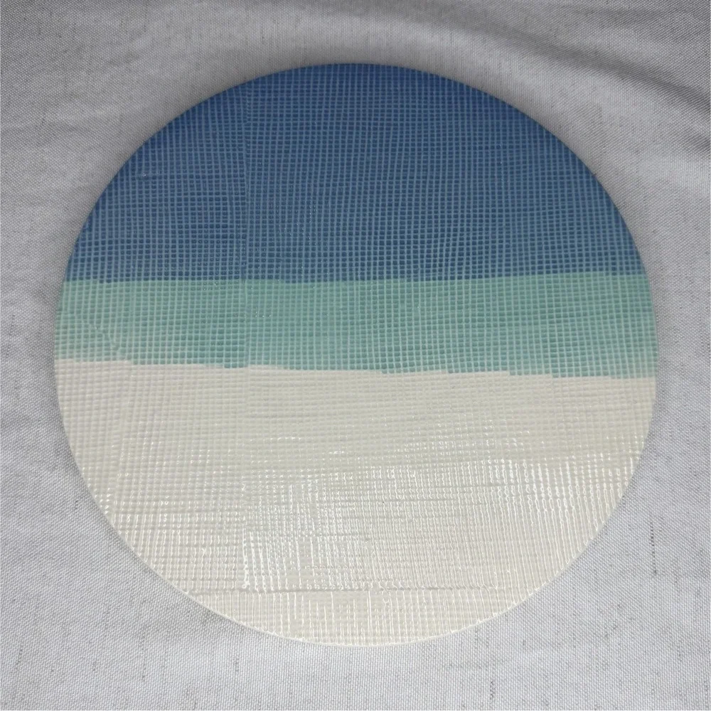 Crofton‎ Ceramic Striped Trivet Blue Green White 8-Inch Double Dipped Glossy